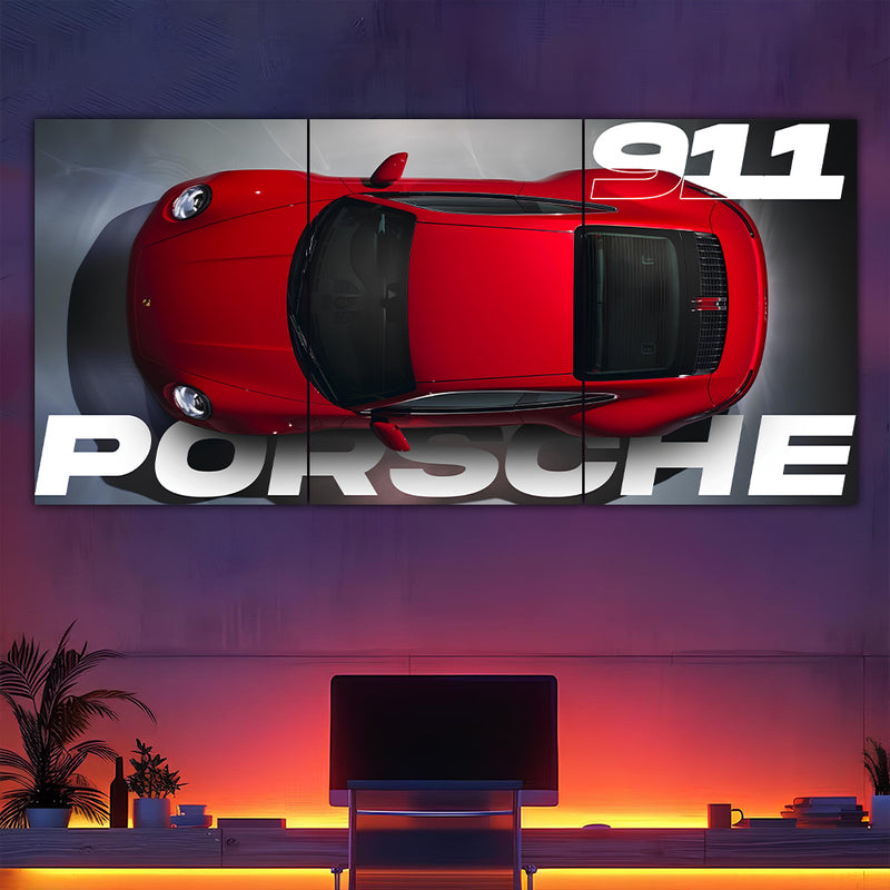 Red Porsche 911 Split Poster